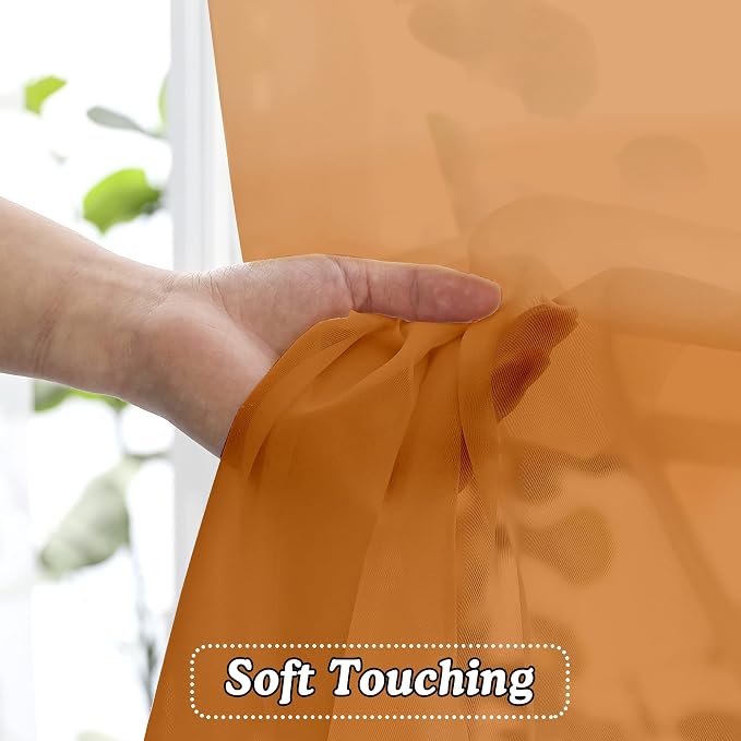 OVZME Orange Sheer Curtains 108 Inches Long, Light Filtering Semi Transparent - Image 4