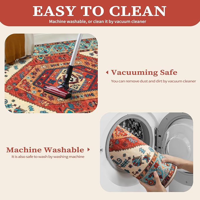 SERISSA Boho Area Rug 8x10 Orange, Washable Large Rugs - Image 3