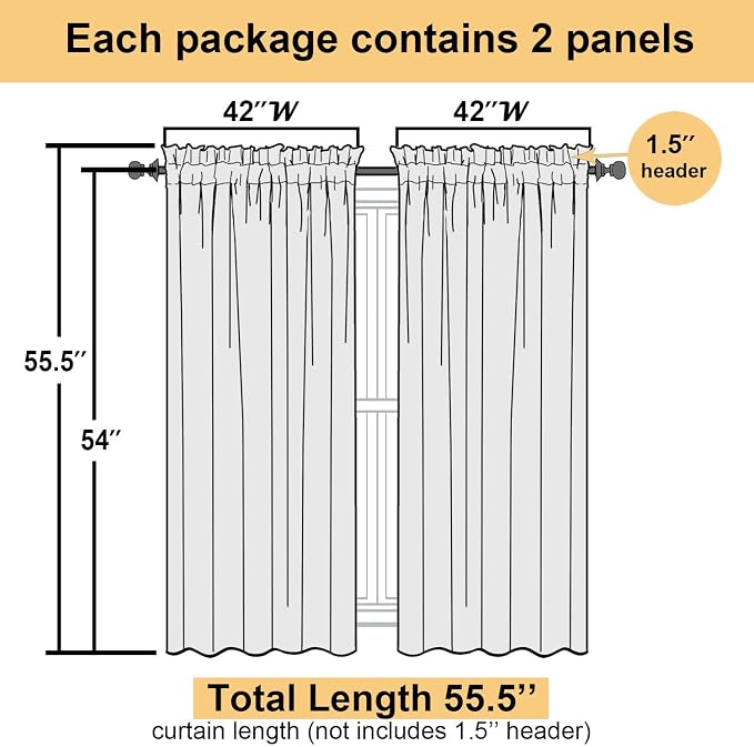 Lecloud Goose Yellow Sheer Curtains 54 Inch Length 2 Panels, Voile Light - Image 3