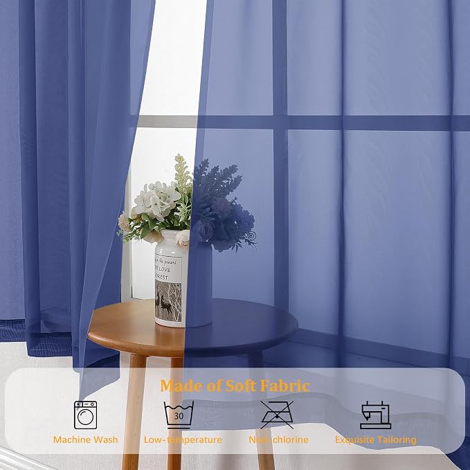 Gwine Royal Blue Sheer Curtains 84 Inches Long 2 Panels Set - Image 7