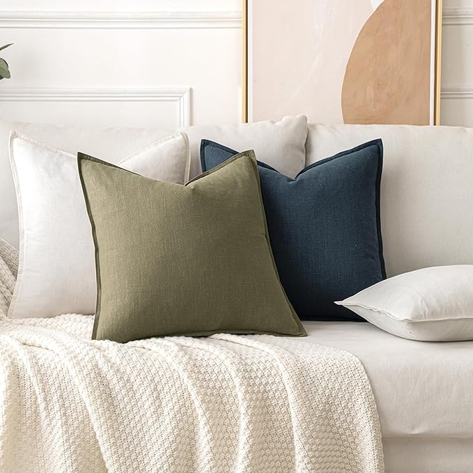 MIULEE Decorative Linen Euro Sham Pillow Covers 26x26 Cream White Boho - Image 4