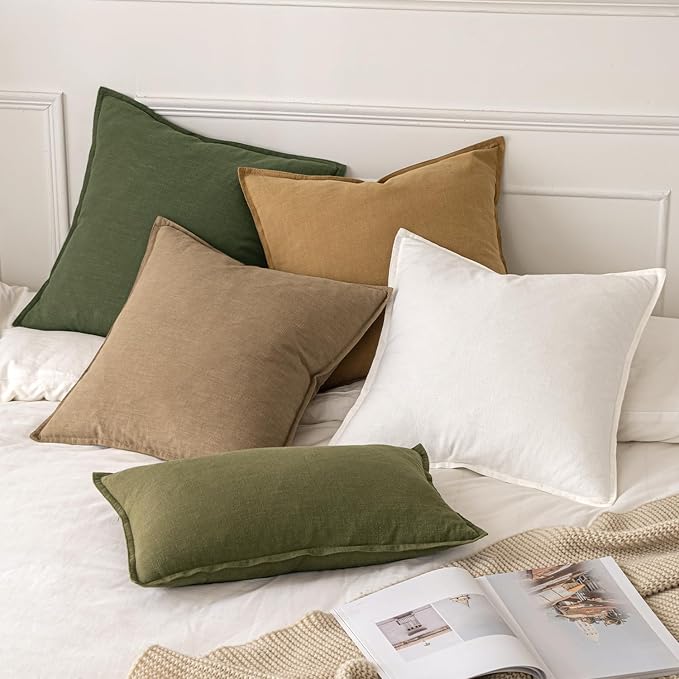MIULEE Decorative Linen Euro Sham Pillow Covers 26x26 Dark Olive Green Boho - Image 5