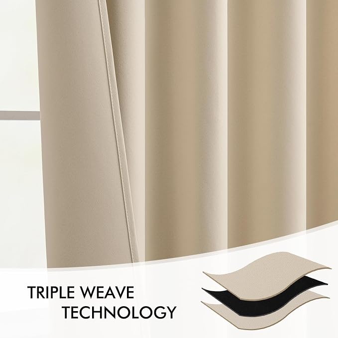 MIULEE Back Tab Cream Beige Curtains 108 Inch Long 2 Panels Set - Image 7