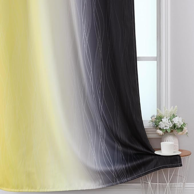 Estelar Textiler Yellow and Black Ombre Blackout Curtains 54 Inch Length - Image 6