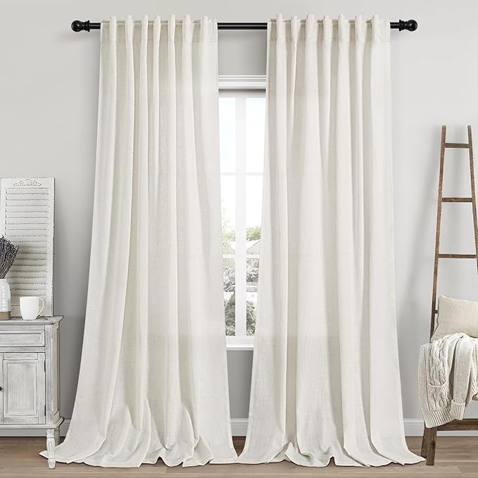 Cream Linen Curtains 106 Inches Long by Nanspring