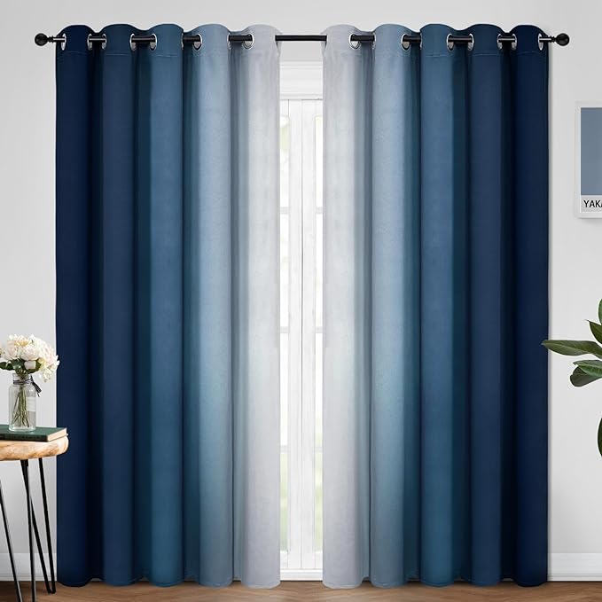 Yakamok Blue and Greyish White Ombre Curtains, Room Darkening Gradient Color by Yakamok