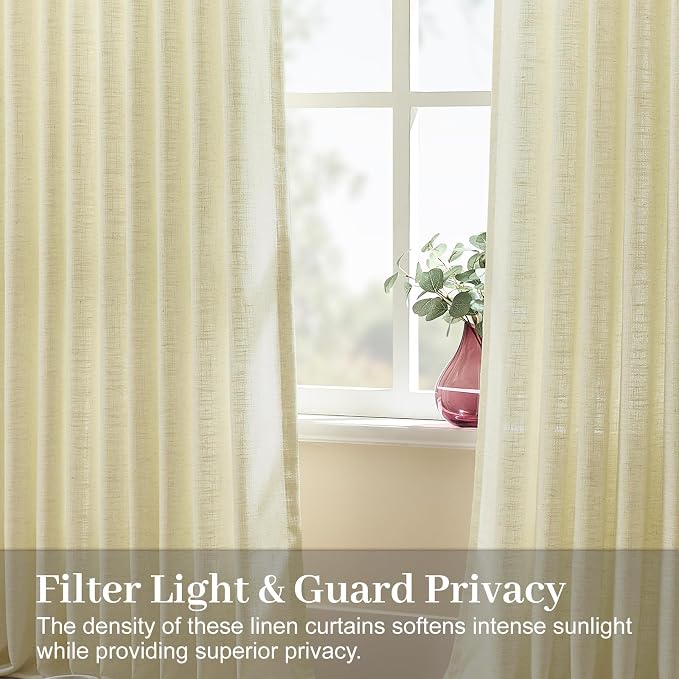 Pinch Pleated Linen Curtains 84 Inch Length 2 Panels Set, Light Filtering Linen - Image 2