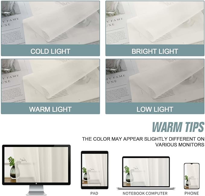 Extra Wide Ivory Sheer Curtains 120 Inches Long, Extra Long Light Filtering - Image 6