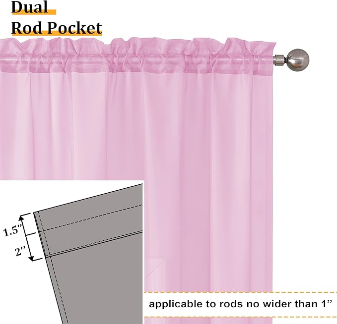 Aiyufeng Light Pink Sheer Curtains 63 Inch Length 2 Panels Set, Semi - Image 4