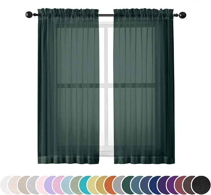 OWENIE Green Sheer Curtains 54 Inch Length 2 Panels Set by OWENIE