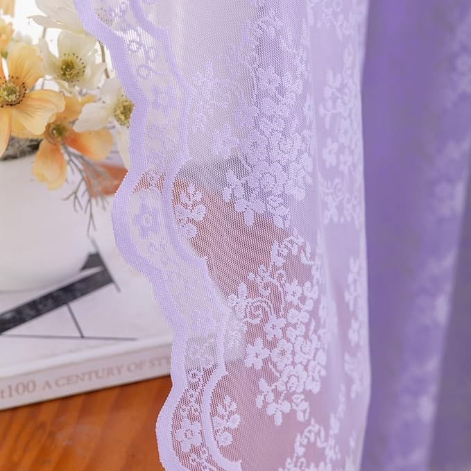 YJ YANJUN Vintage Lace Curtains 54 Inch Length-Victorian Floral Pattern - Image 3