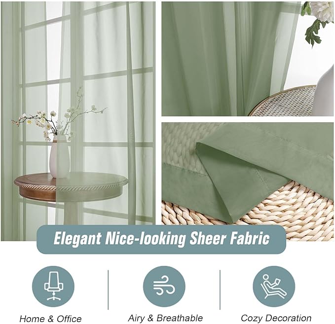 Extra Wide Sage Green Sheer Curtains 120 Inches Long, Extra Long Light - Image 4
