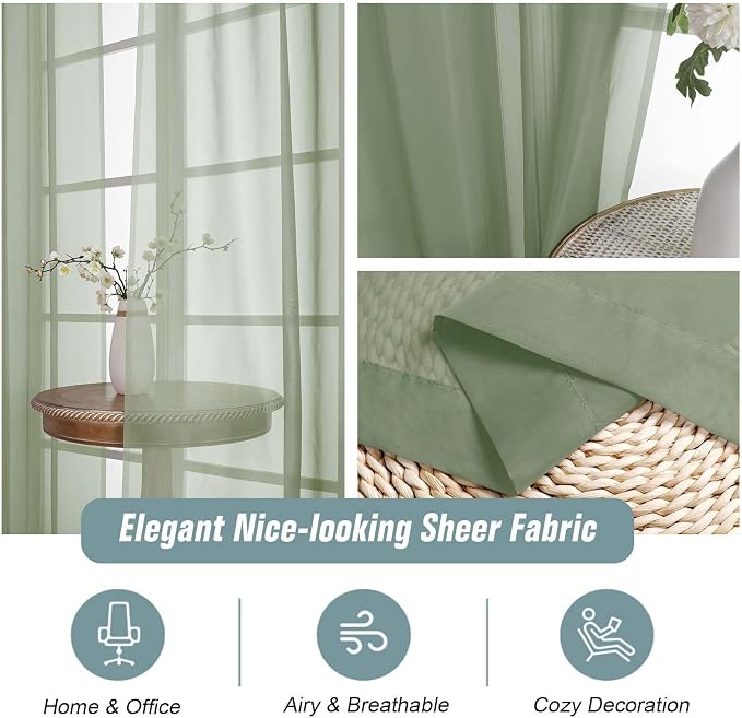 Sage Green Sheer Curtains for Window 72 inches Long 2 Panels Set, Soft Airy - Image 4