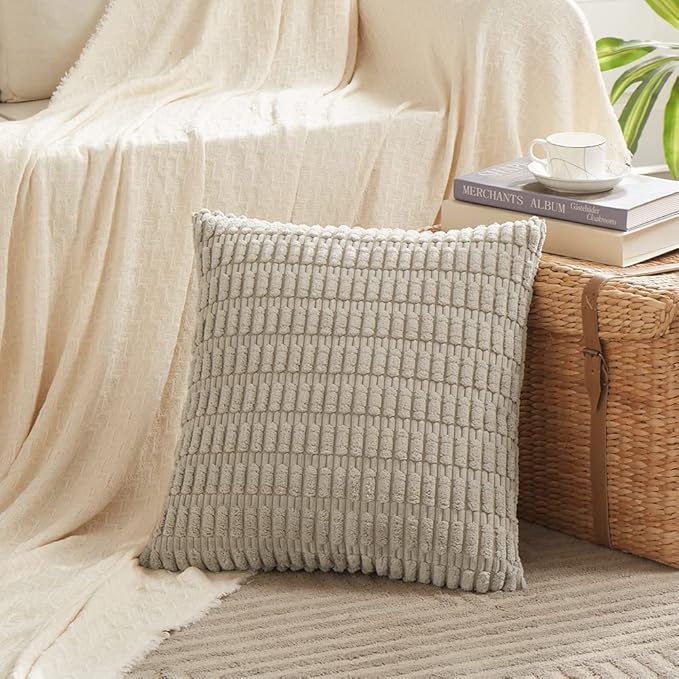 Fancy Homi 4 Packs Taupe Decorative Throw Pillow Covers 18x18 Inch - Image 2