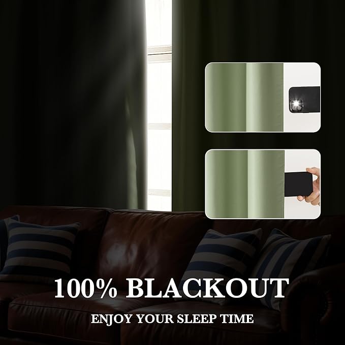 RYB HOME Bedroom Blackout Curtains 72 inches Long, 100% Blackout Thermal - Image 4