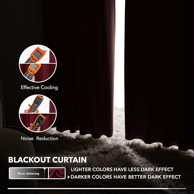 Deconovo Blackout Curtains, Thermal Insulated, W42 x L72 2 Panels, Back Tab - Image 5