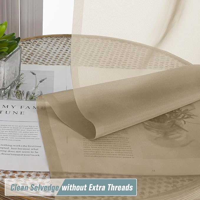 Taupe Sheer Curtains for Window 96 Inches Long 2 Panels Set, Soft Airy Light - Image 2