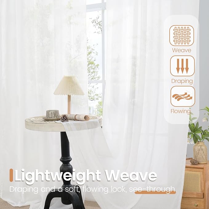 BGment White Linen Semi Sheer Curtains 45 Inch Length - Image 5