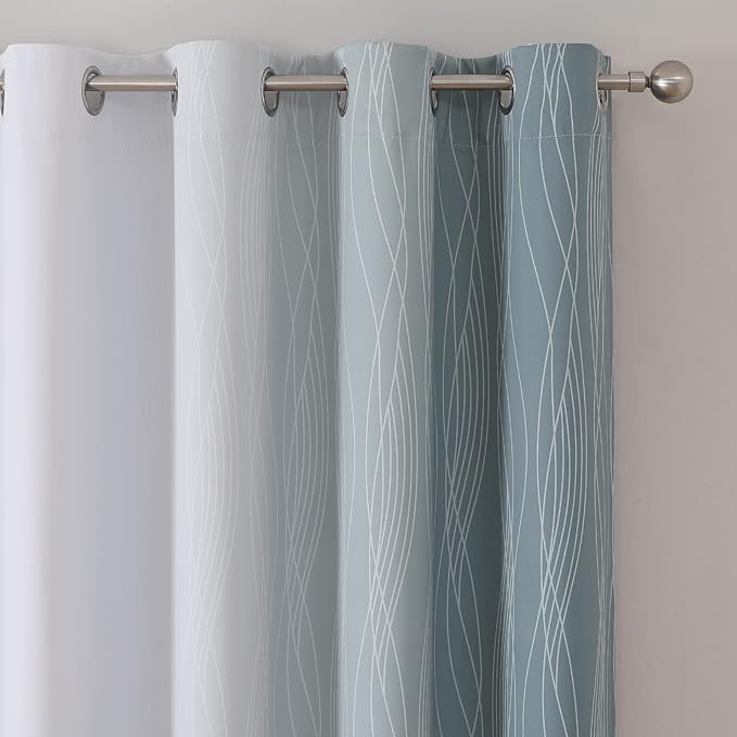 Estelar Textiler Stone Blue and Greyish White Blackout Curtains 63 Inch Length - Image 4