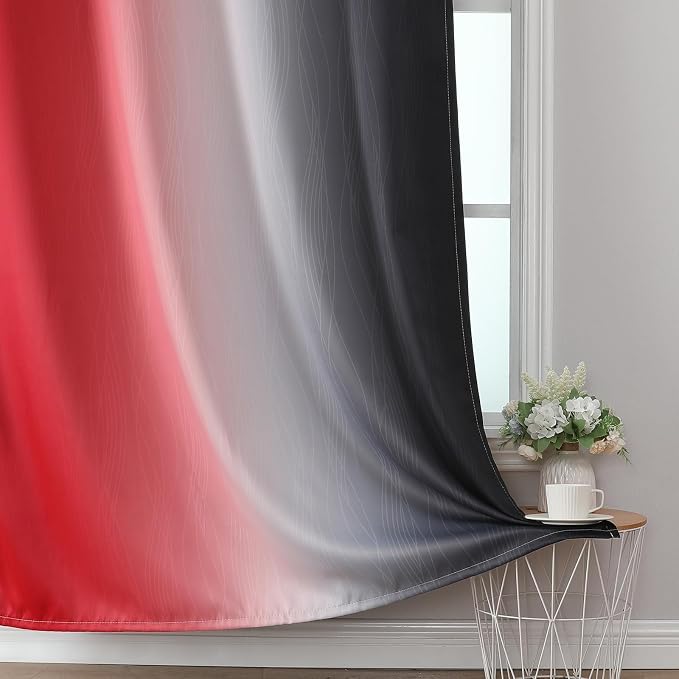 Estelar Textiler Black and Red Ombre Blackout Curtains 90 Inches Long 2 Panels - Image 6