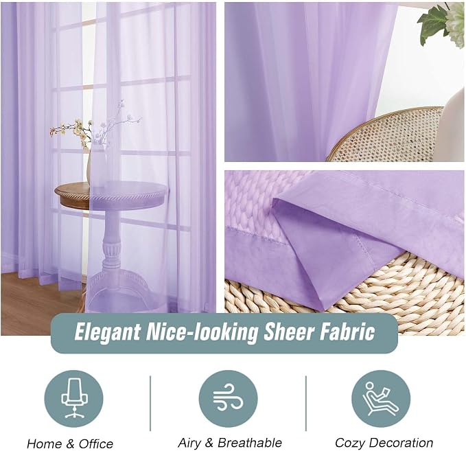 Lavender Sheer Curtains 90 Inches Long 2 Panels, Light Filtering Solid Sheer - Image 4
