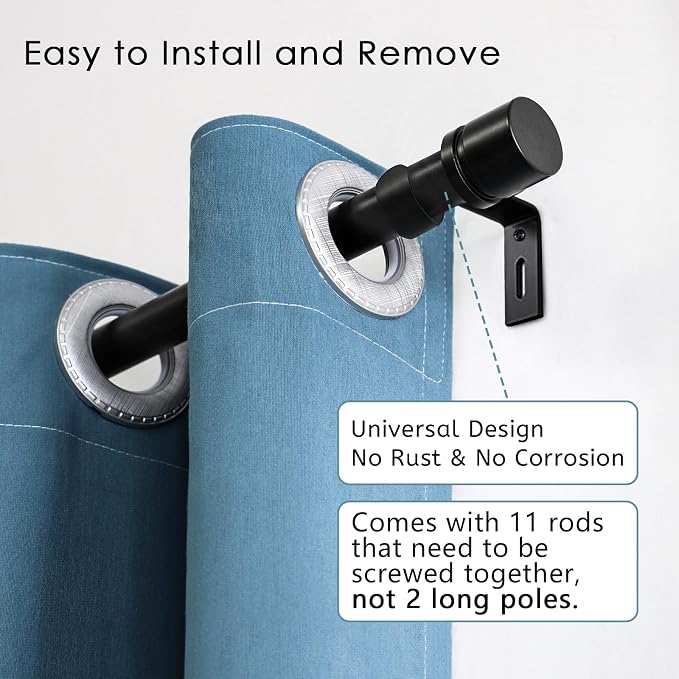 Byondeth Curtain Rods for Windows 16 to 170 Inches Adjustable Length 1 Inch - Image 2