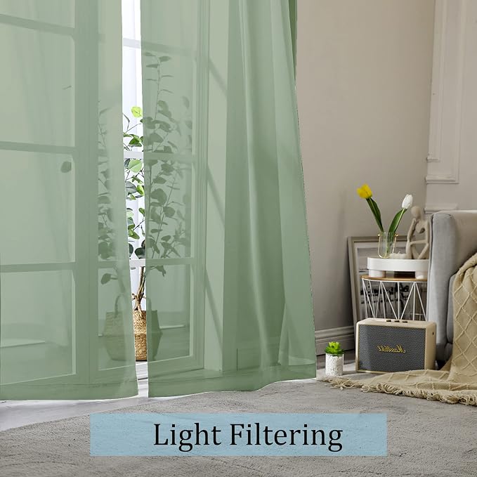 OWENIE Sheer Curtains Sage Green, Light Filtering - Image 4