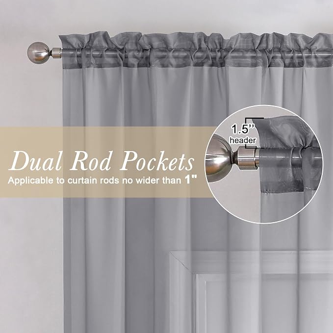 Lecloud Charcoal Grey Sheer Curtains 78 Inches Long 2 Panels, Light Filtering - Image 4