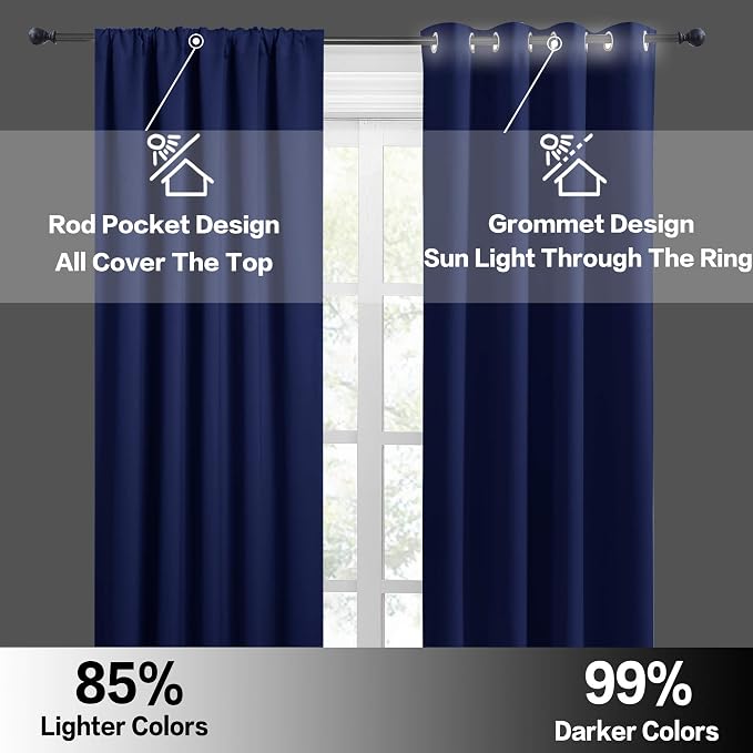 RYB HOME Short Marine Blue Blackout Curtains - Image 5