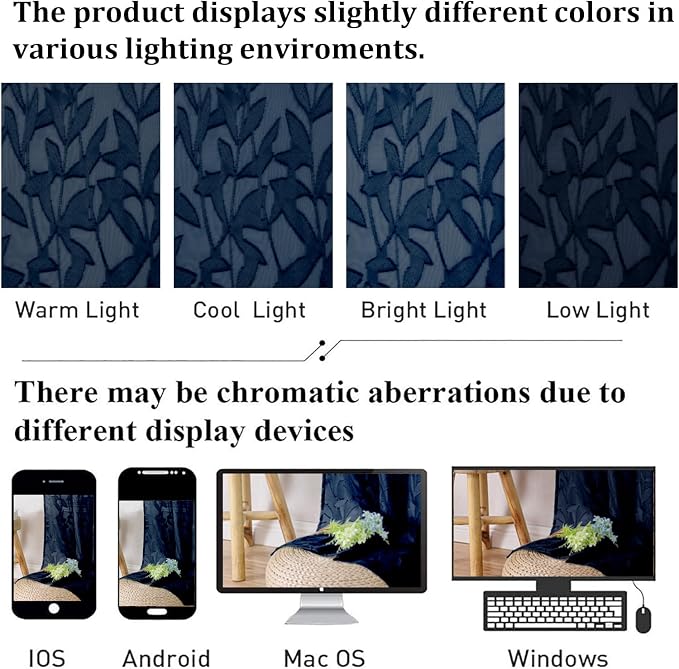 Lecloud Leia Jacquard Textured Sheer Navy Blue Curtains 72 Inches Long 2 Panels - Image 5
