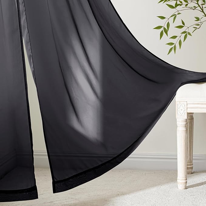 MIULEE Short Sheer Curtains 45 Inches Long, 4 Panels Set, Light Filtering Rod - Image 6