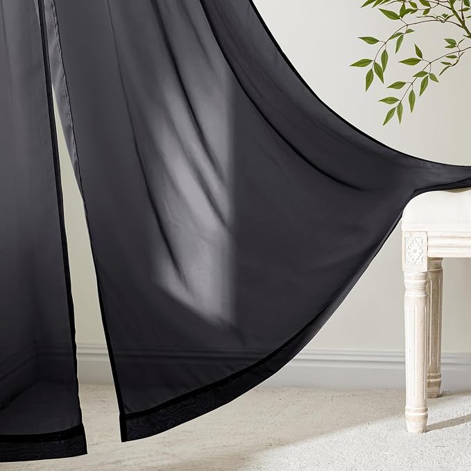 MIULEE Black Sheer Curtains 90 Inches Long, 4 Panels Set, Light Filtering - Image 6