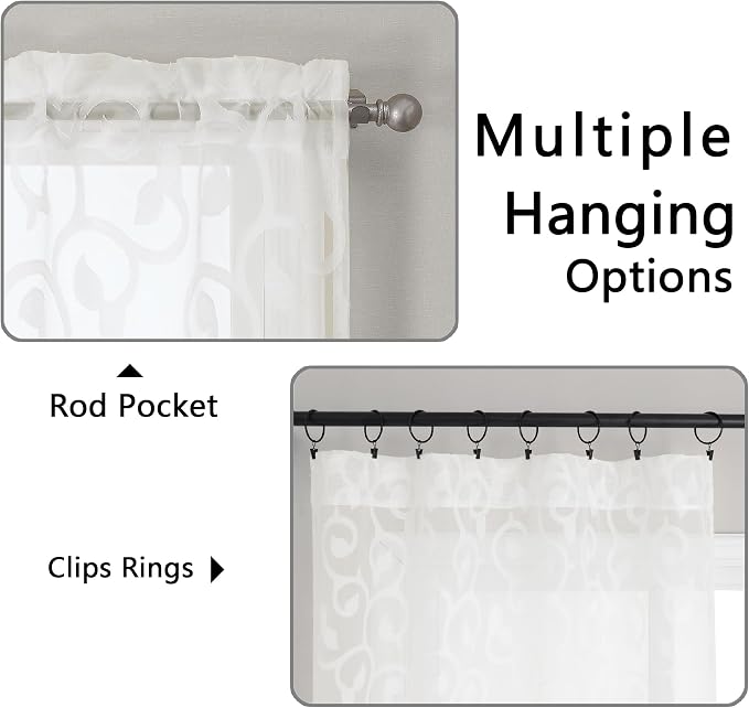 OWENIE Furman Ivory Sheer Kitchen Curtains Tiers 36 inch Length, Light - Image 4