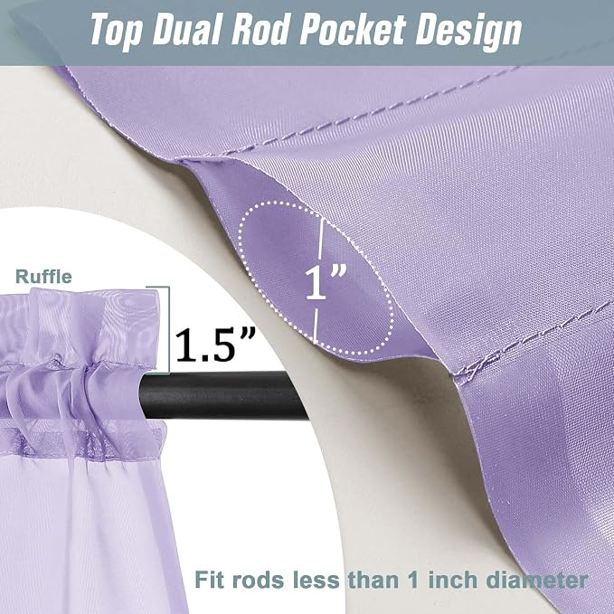 Lavender Sheer Curtains Tier 30 Inches Length 2 Panels, Light Filtering - Image 3