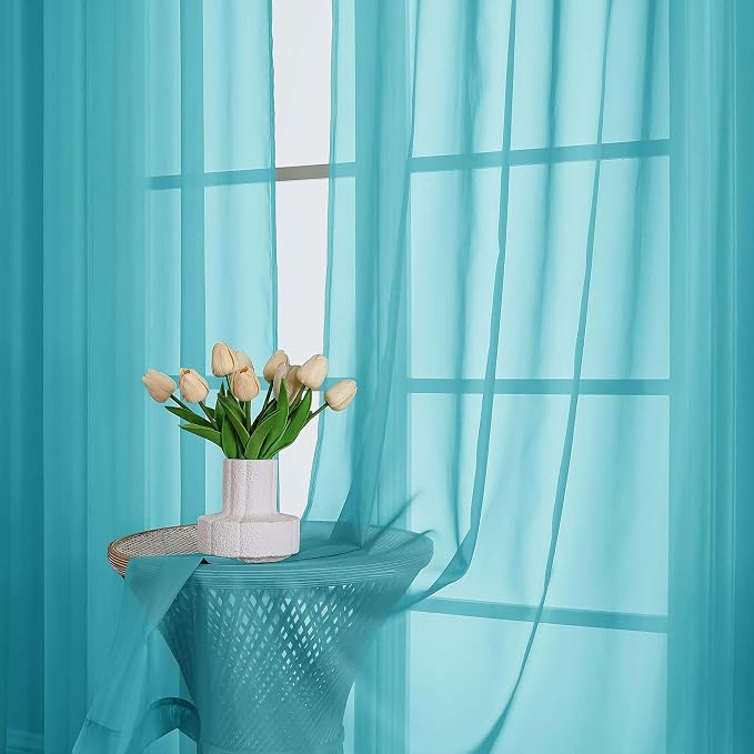 OWENIE Sheer Turquoise Curtains, Sheer Curtains 63 inch Length 2 Panels Set - Image 6