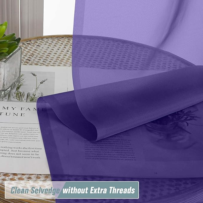 Purple Sheer Curtains 63 Inch Length 2 Panels, Voile Sheer Curtain - Image 2