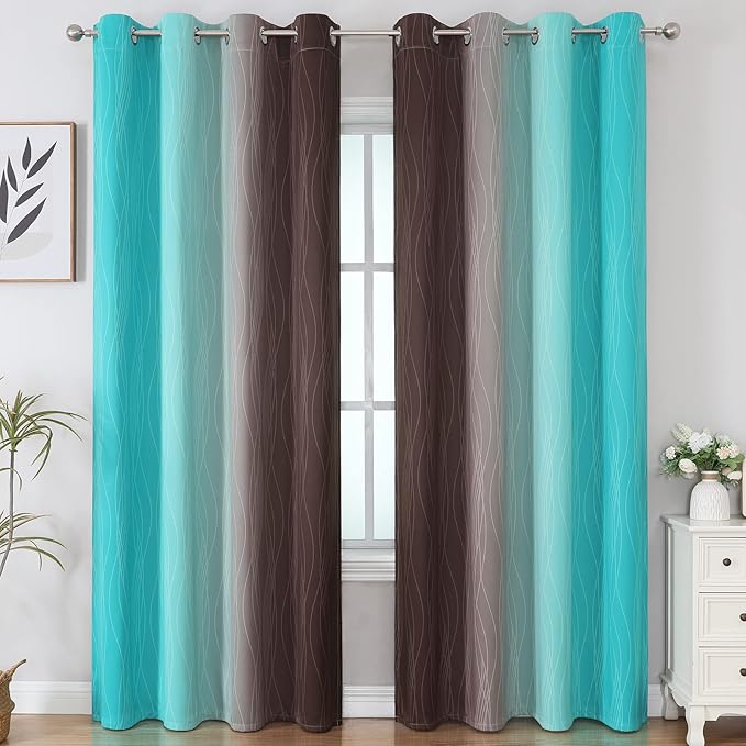 Estelar Textiler Brown and Teal Gradient Blackout Curtains - Image 2
