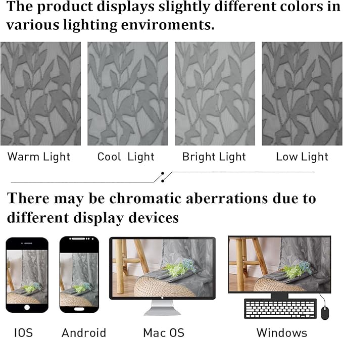 Lecloud Leia Charcoal Grey Sheer Curtains 96 Inches Long 2 Panels, Airy Leaf - Image 5