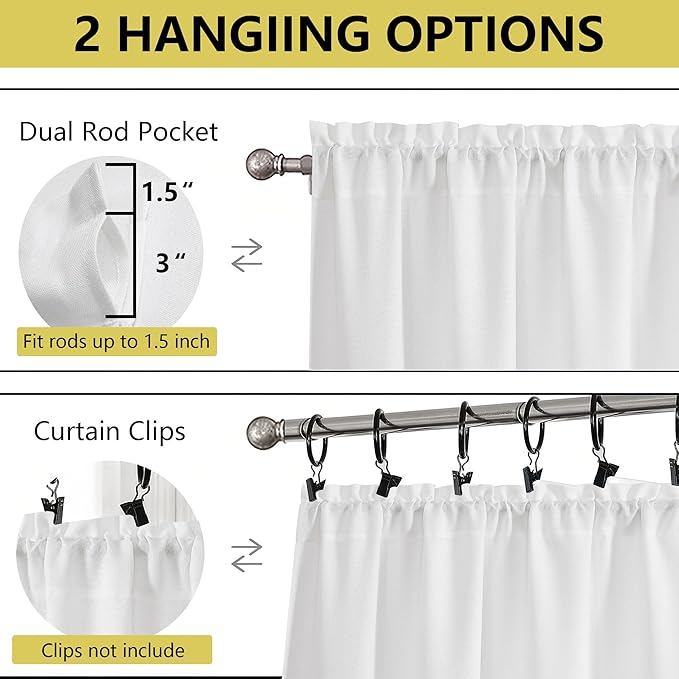 Valances for Windows, Light Filtering Faux Linen Textured Small Short Valance - Image 4