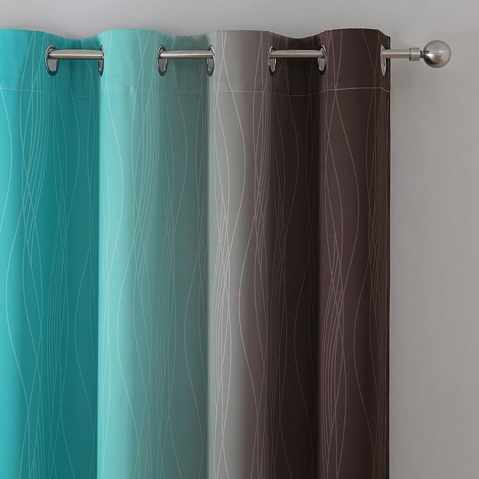 Estelar Textiler Brown and Teal Ombre Blackout Curtains 90 Inch Length 2 Panels - Image 4