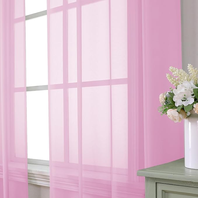 Aiyufeng Light Pink Sheer Curtains 63 Inch Length 2 Panels Set, Semi - Image 2