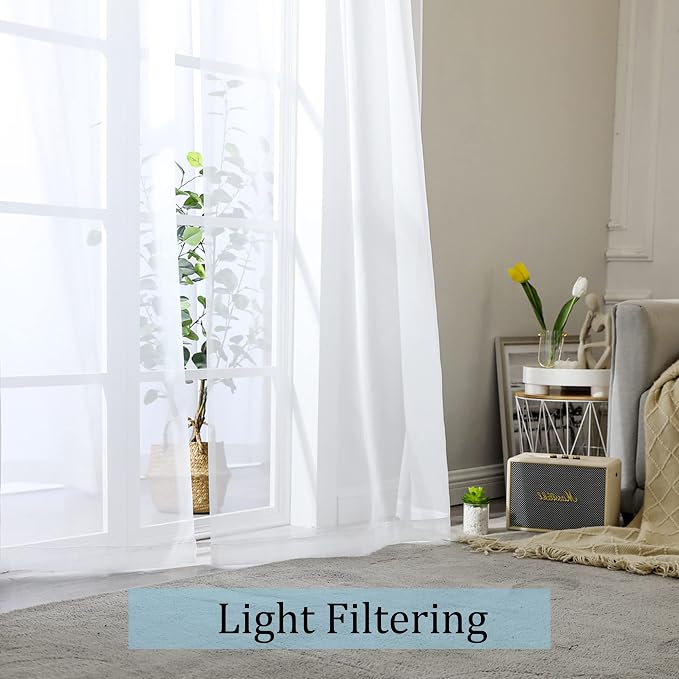 OWENIE Short White Sheer Curtains 36 Inches 2 Panels Set - Image 2