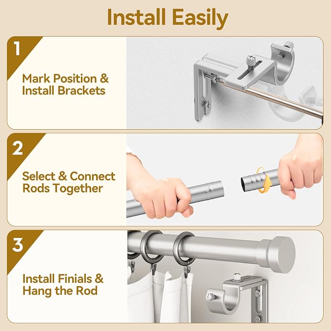 YaFex Curtain Rods 2 Pack 32-84 Inch, Heavy Duty 1 Inch Curtain Rod, Modern - Image 7