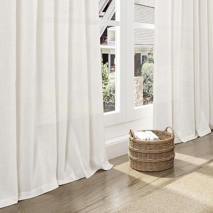 Nanspring Beige White Linen Curtains 84 Inches Long - Image 5
