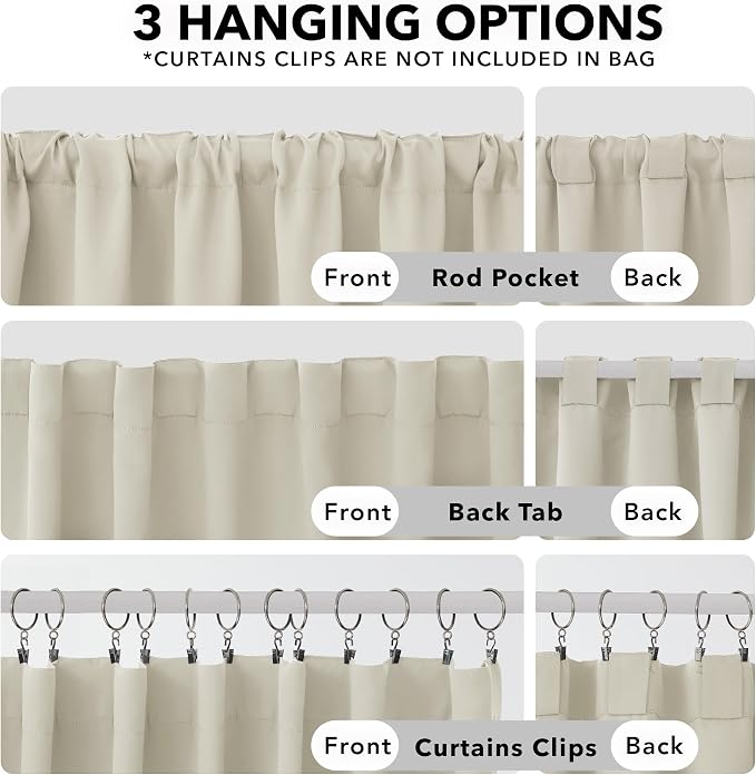 Deconovo Blackout Curtains, Thermal Insulated, W52 x L72 2 Panels, Back Tab - Image 3