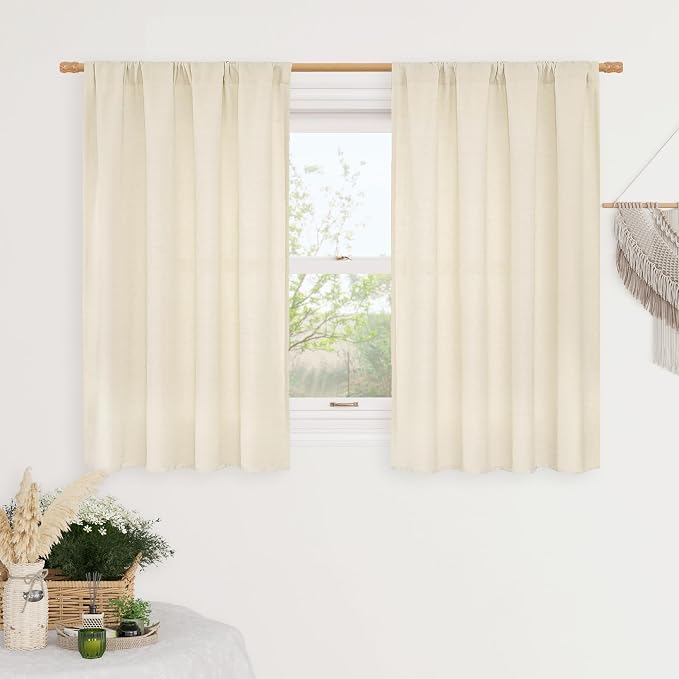 LAMIT 48 Inch Short Window Linen Curtains, Light Beige Soft Thick Light by LAMIT