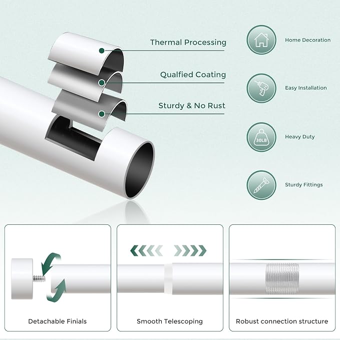 VOIIY White Curtain Rods for Windows 18 to 42 Inch, Size:18''-42'' - Image 7