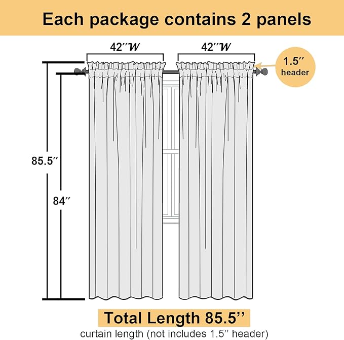 Lecloud Lime Sheer Curtains 84 Inches Long 2 Panels, Solid Voile Light - Image 3