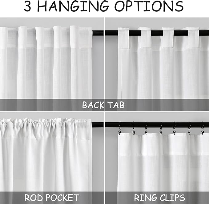 Nanspring Linen White Curtains Extra Long - Image 4