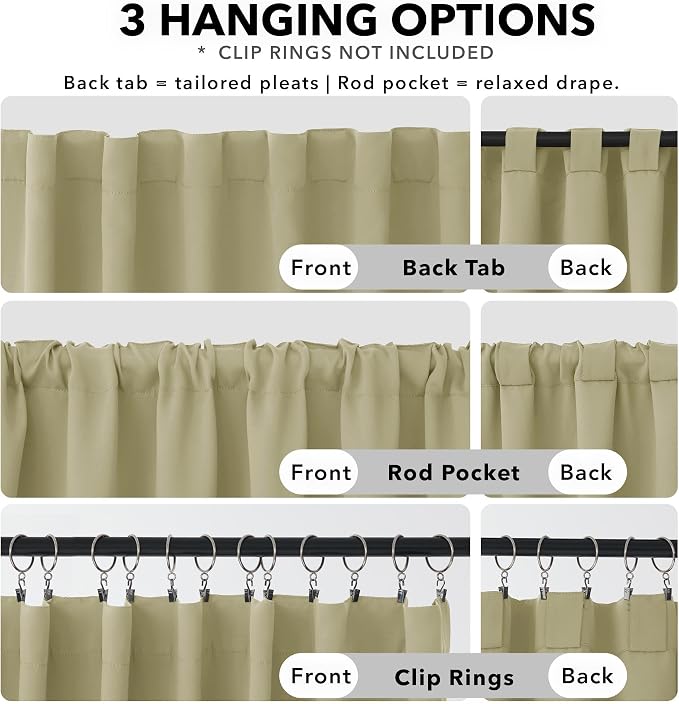 Deconovo Blackout Curtains, Thermal Insulated, W70 x L95 2 Panels, Back Tab - Image 2